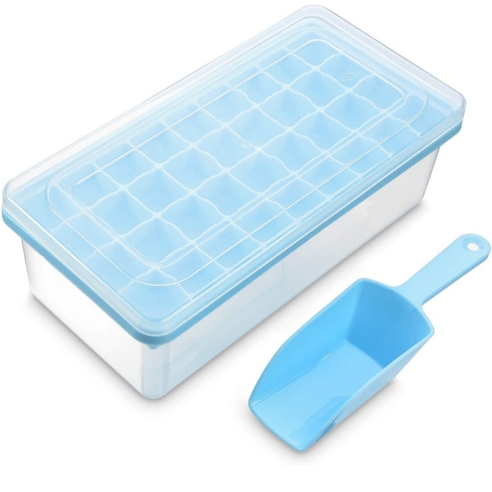 Ice Cube Tray With Lid and Bin - Silicone Ice Tray For Freezer | Comes with Ice